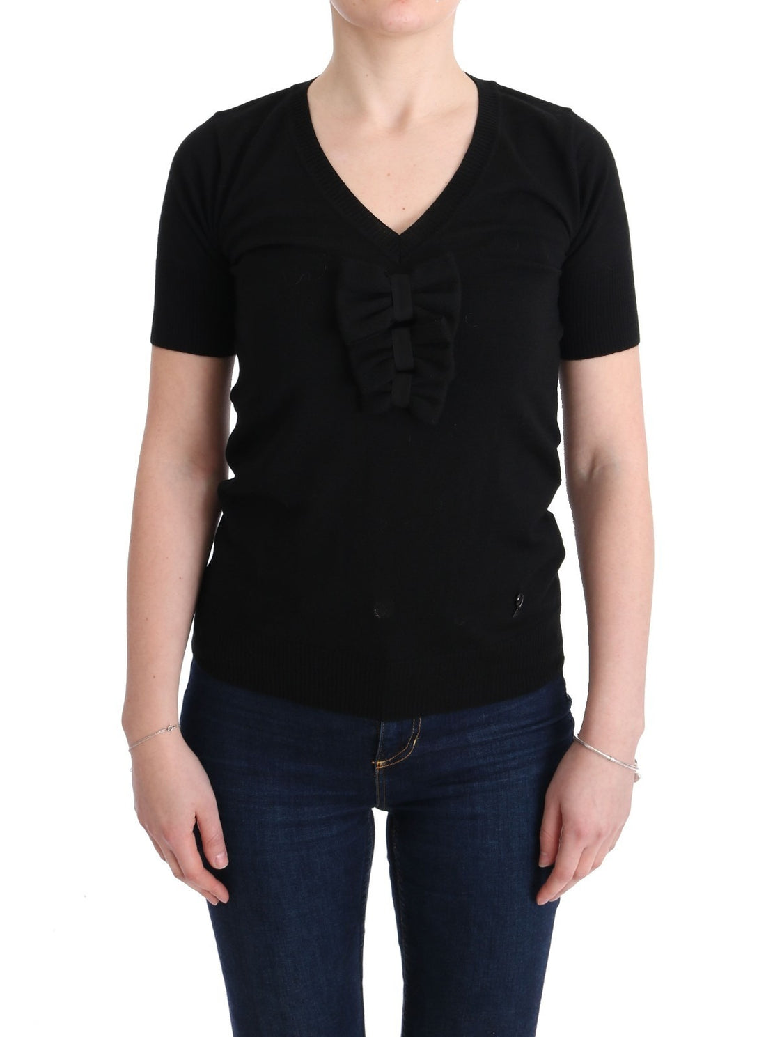 MARGHI LO' Black 100% Lana Wool Blouse Women T-shirt Top