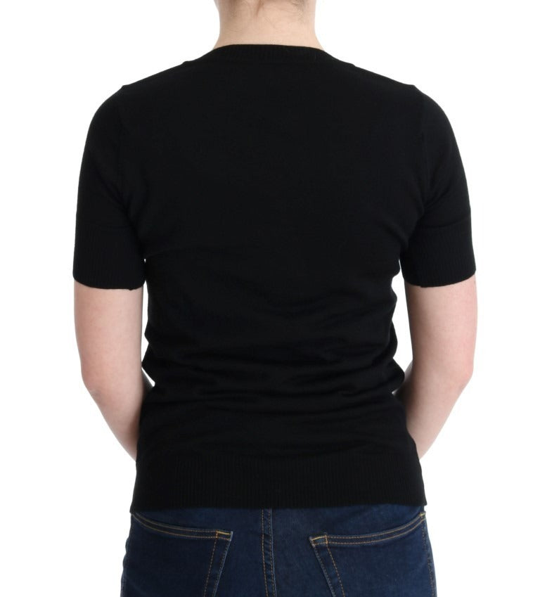 MARGHI LO' Black 100% Lana Wool Blouse Women T-shirt Top