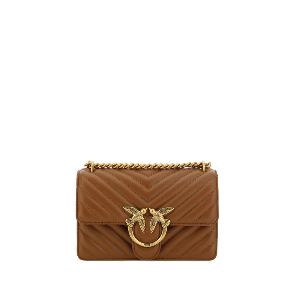 PINKO Brown Calf Leather Bos Taurus Shoulder Bag