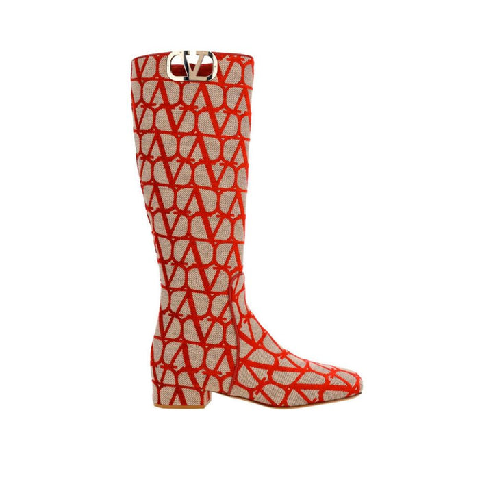 Valentino Garavani Beige Canvas Lace-Up Boots