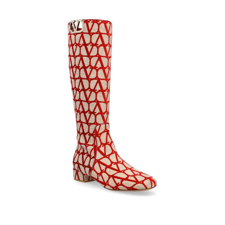 Valentino Garavani Beige Canvas Lace-Up Boots