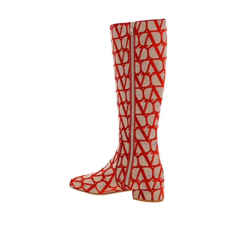 Valentino Garavani Beige Canvas Lace-Up Boots