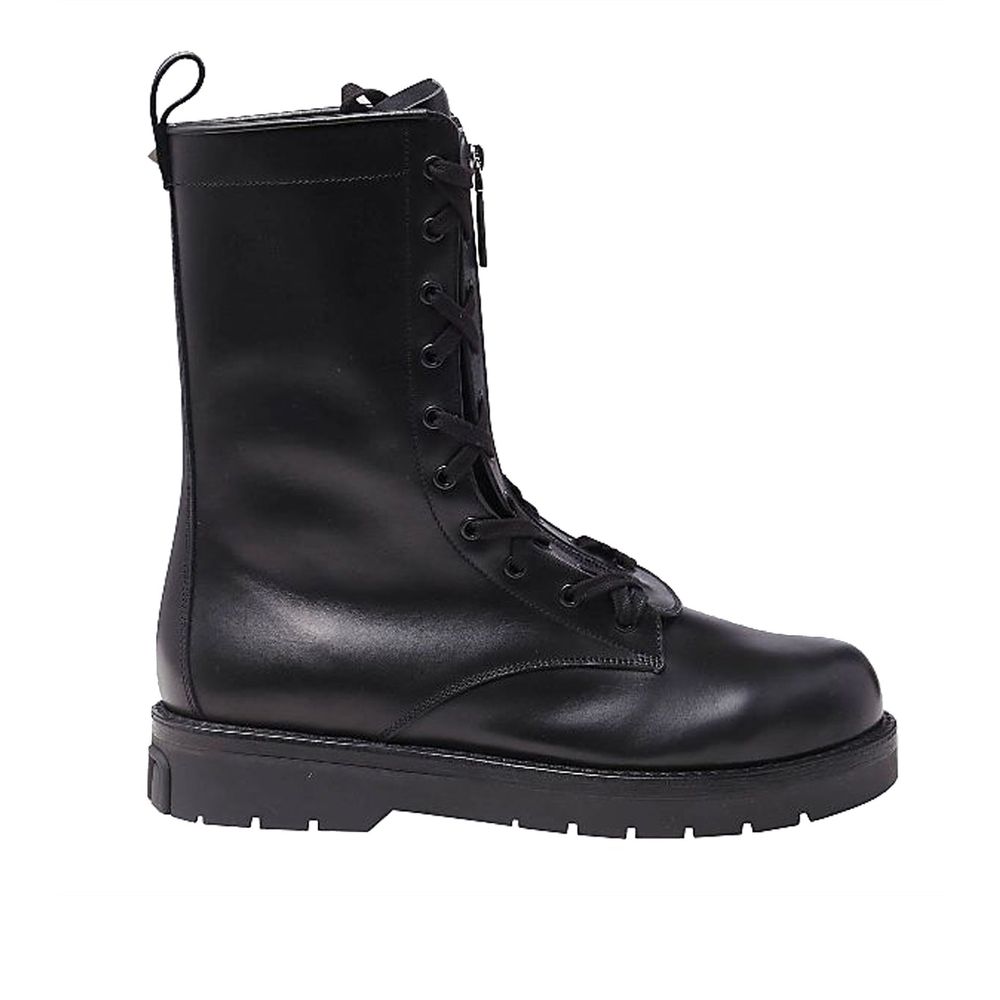 Valentino Garavani Black Calfskin Lace-Up Boots