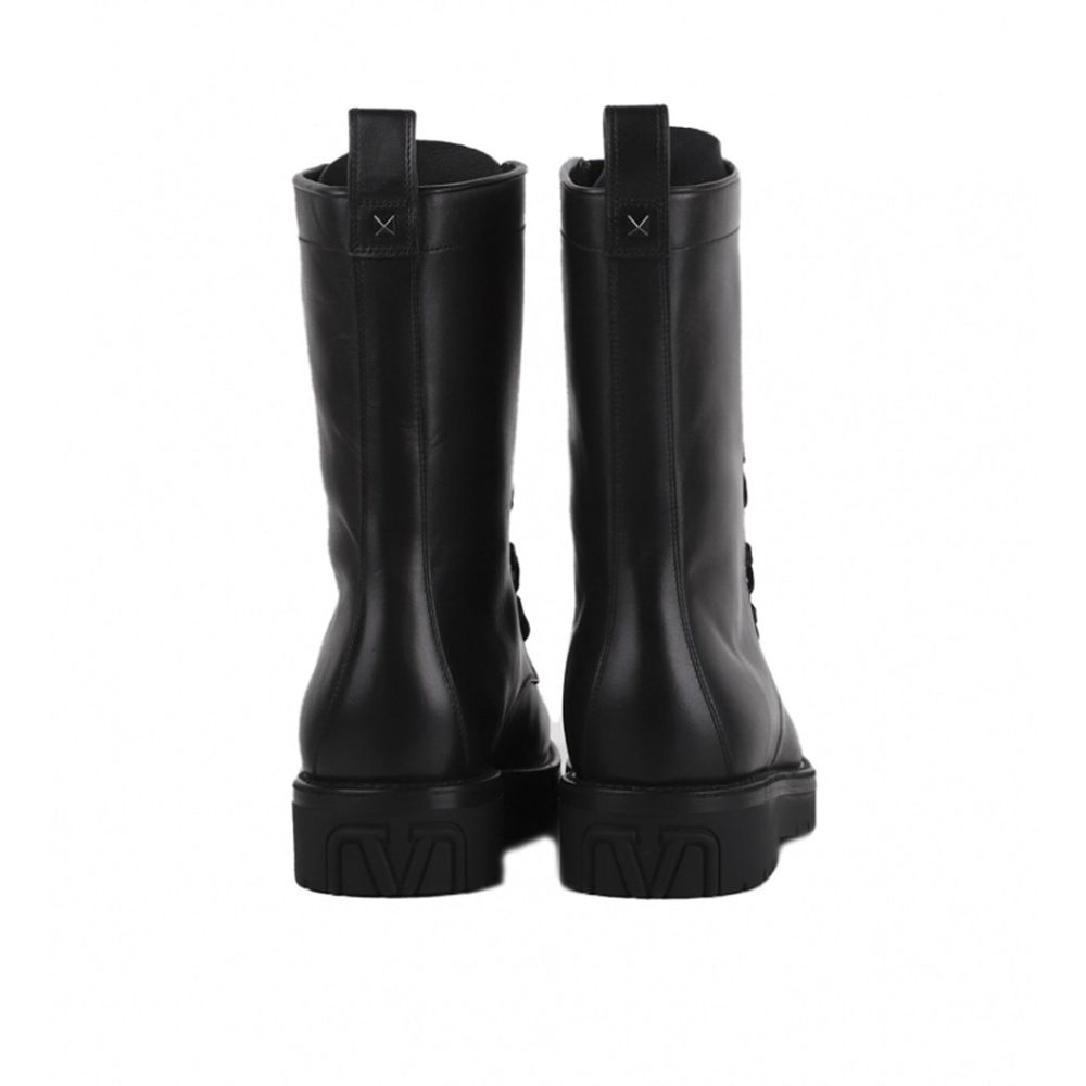 Valentino Garavani Black Calfskin Lace-Up Boots