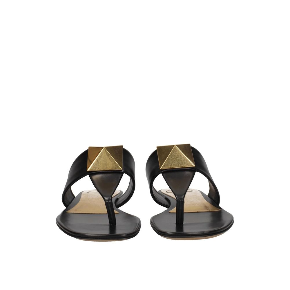 Valentino Garavani Black Calfskin Flat Sandals