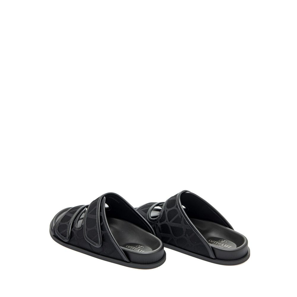 Valentino Garavani Black Fabric Flat Sandals