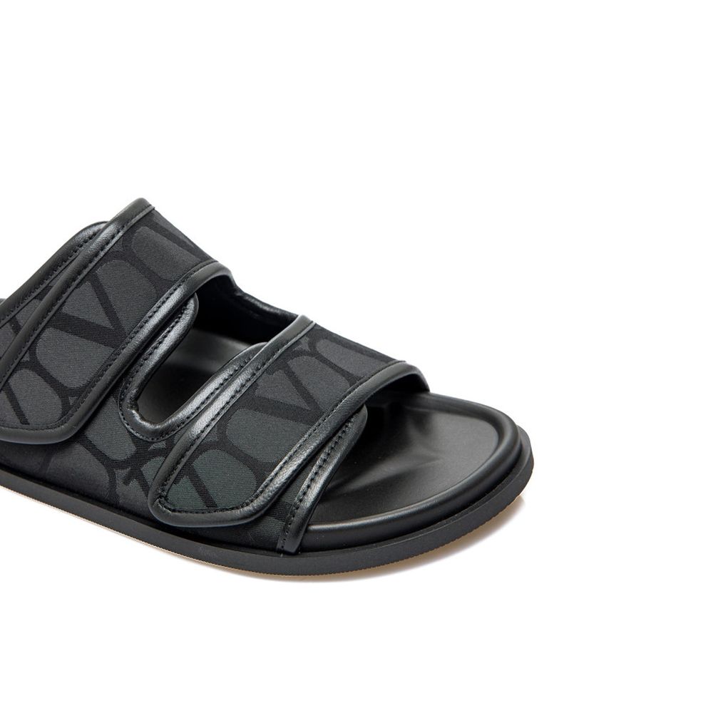 Valentino Garavani Black Fabric Flat Sandals