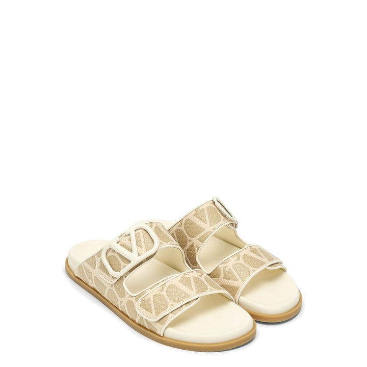 Valentino Garavani Beige Fabric Flat Sandals