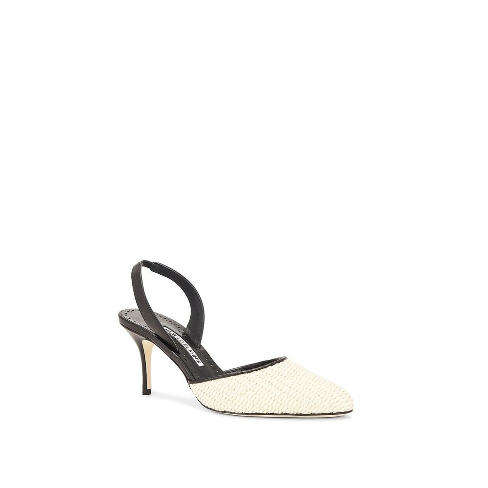 Manolo Blahnik Black Raffia Mid Heel Pumps