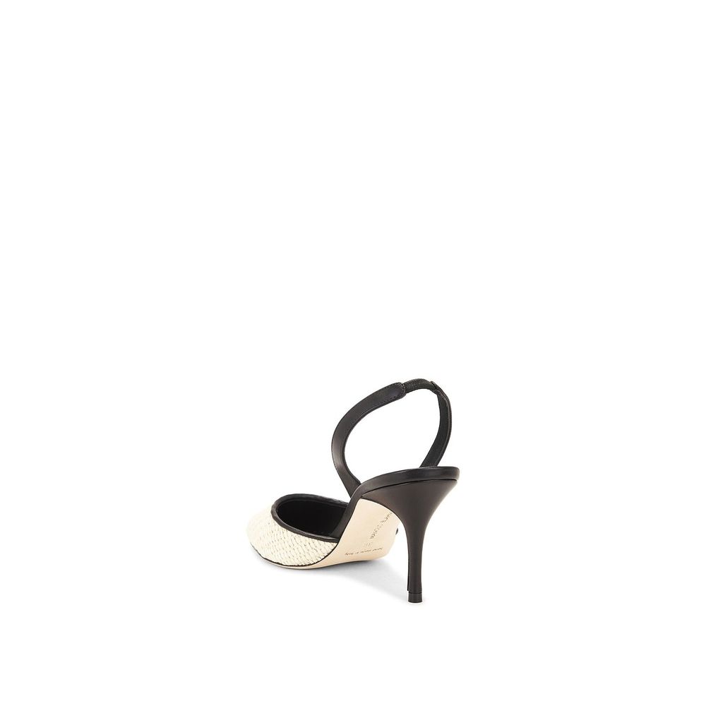 Manolo Blahnik Black Raffia Mid Heel Pumps