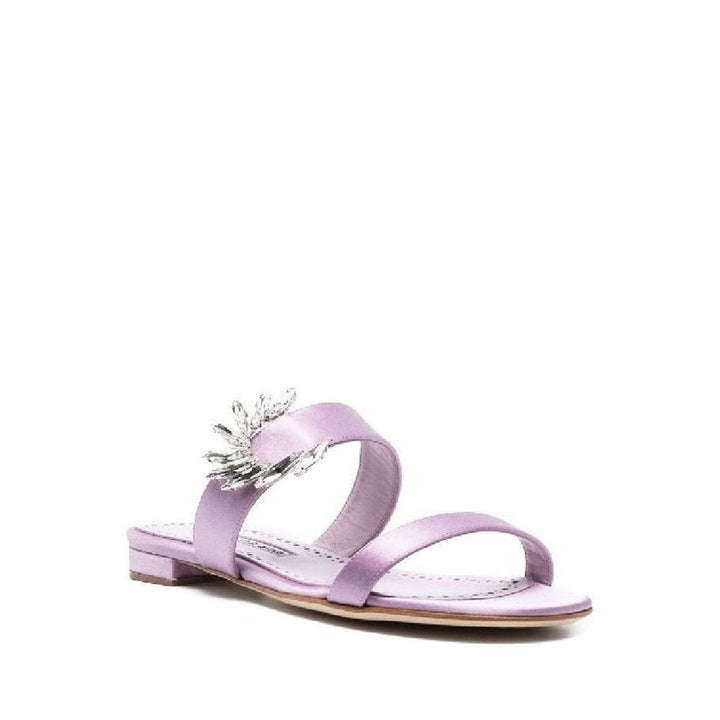 Manolo Blahnik Purple Silk Slippers