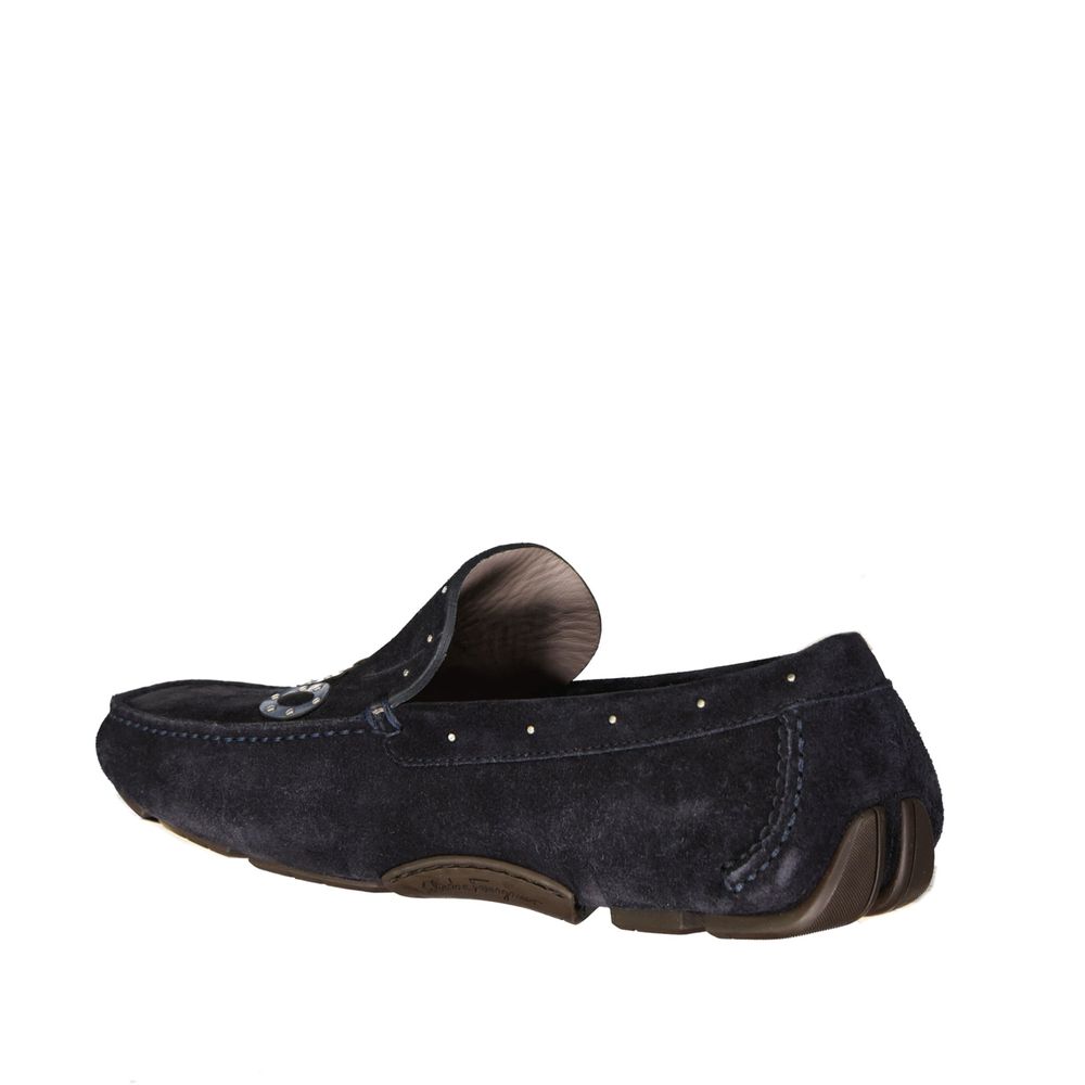 Salvatore Ferragamo Blue Calfskin Slip-On Loafers