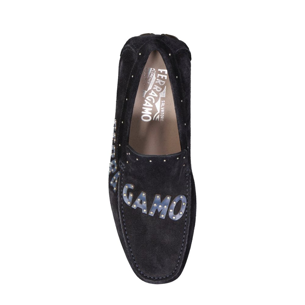 Salvatore Ferragamo Blue Calfskin Slip-On Loafers