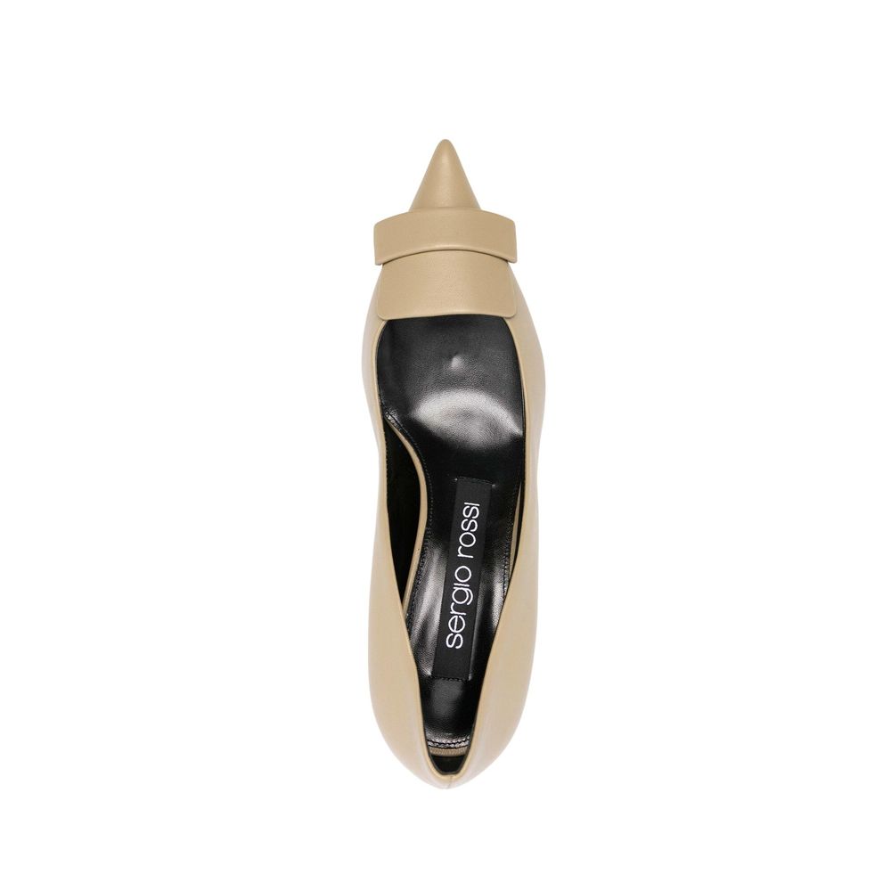 Sergio Rossi Beige Calfskin Mid Heel Pumps