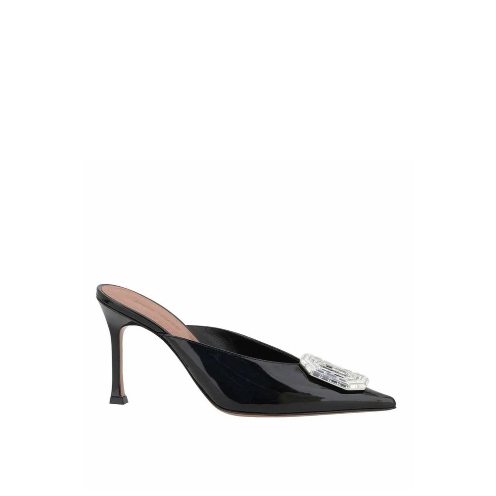 Amina Muaddi Black Leather Mules