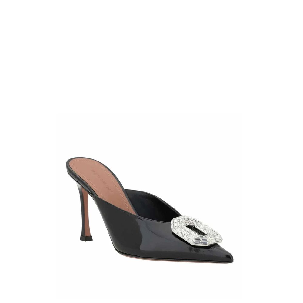 Amina Muaddi Black Leather Mules