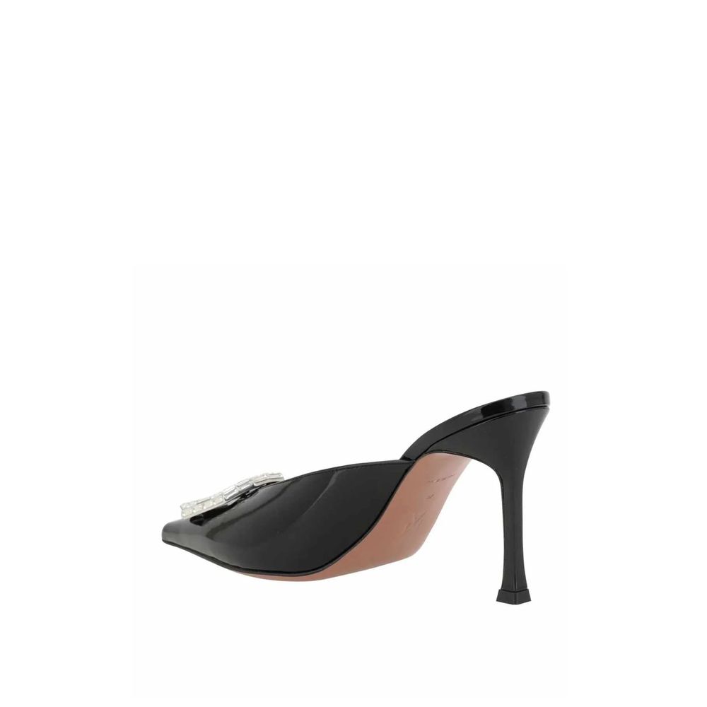 Amina Muaddi Black Leather Mules