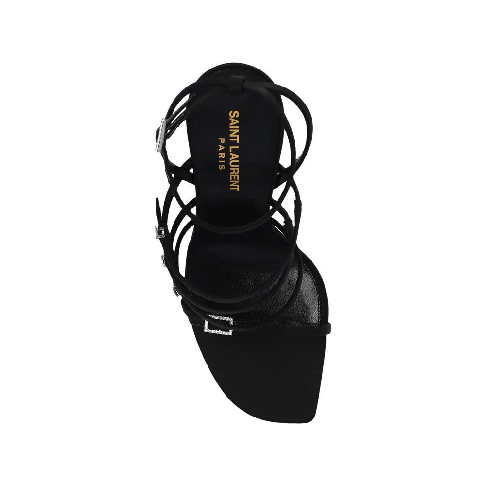 Saint Laurent Black Silk Stiletto Heel Sandals