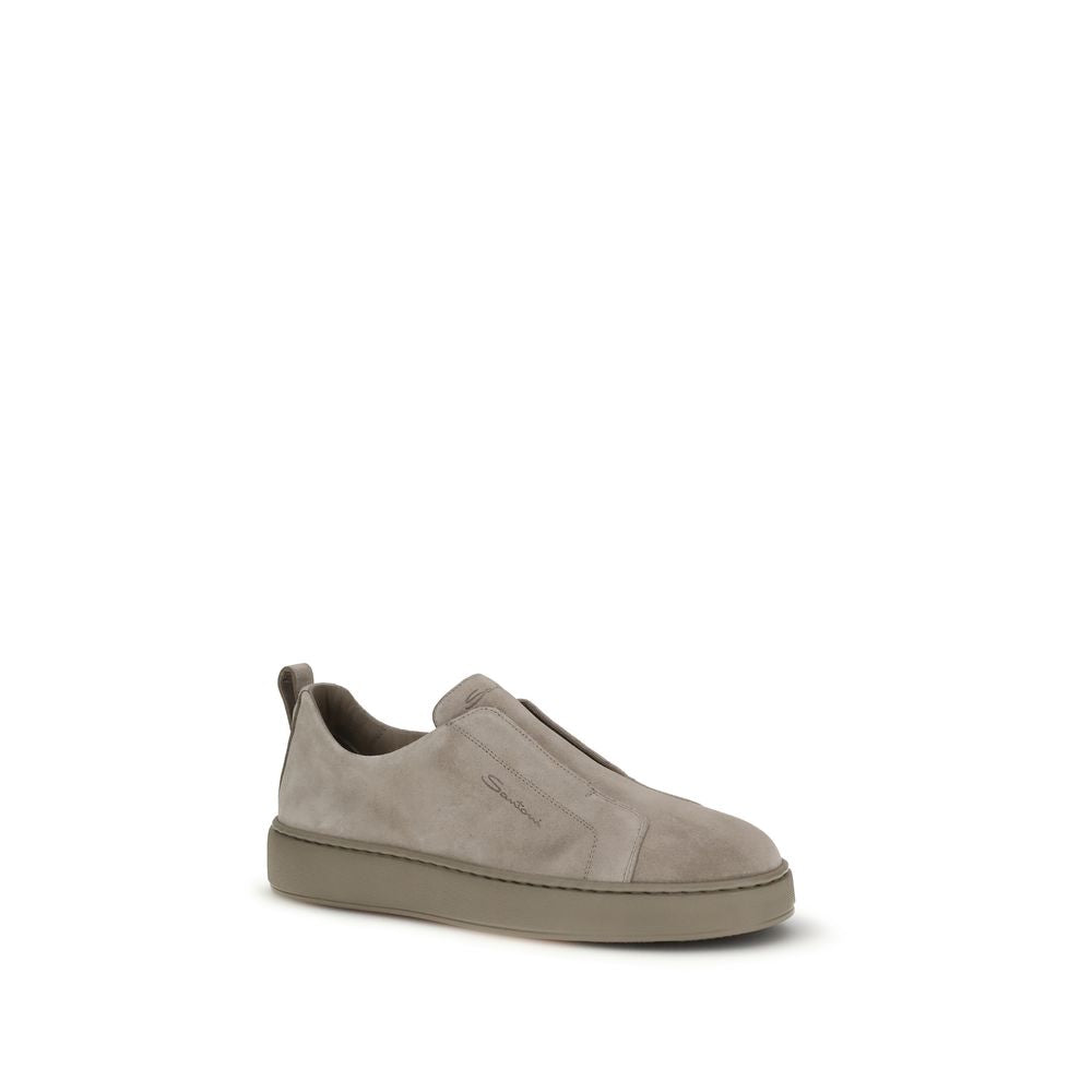 Santoni Beige Calf Leather Bos Taurus Sneakers