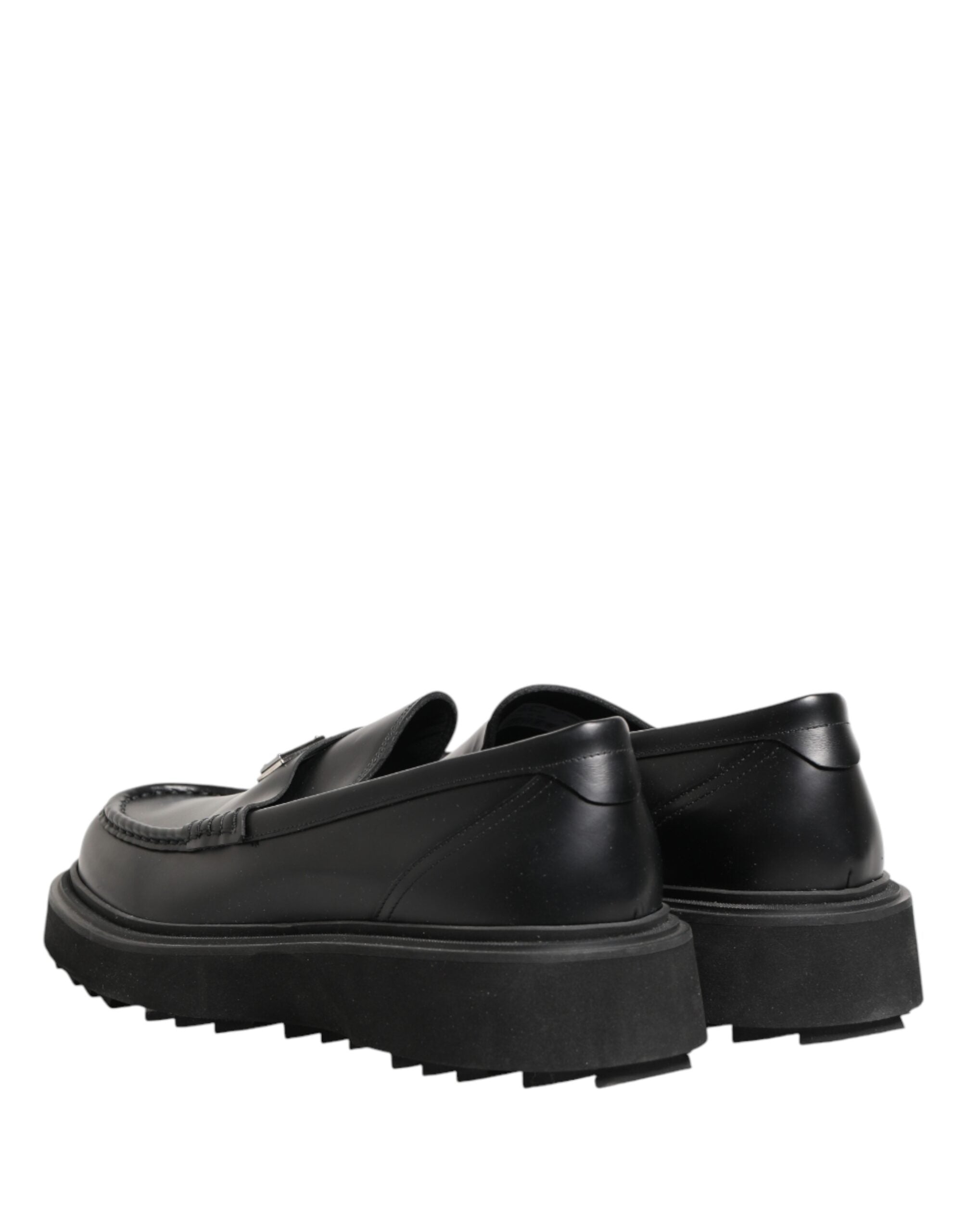 Dolce & Gabbana Black Leather DG Plaque Loafers Dress Shoes