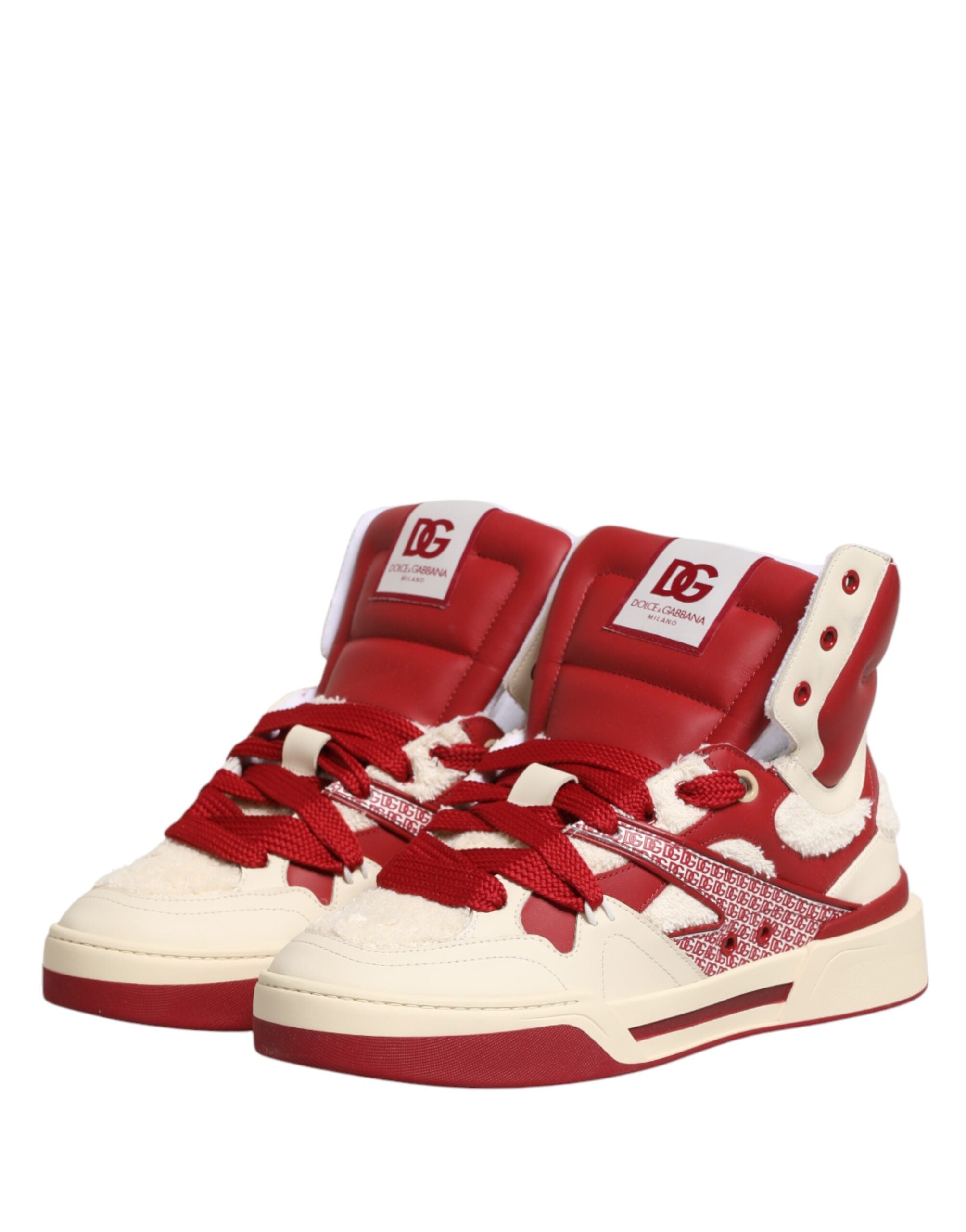 Dolce & Gabbana White Red Custom 2.Zero High Top Men Sneakers Shoes