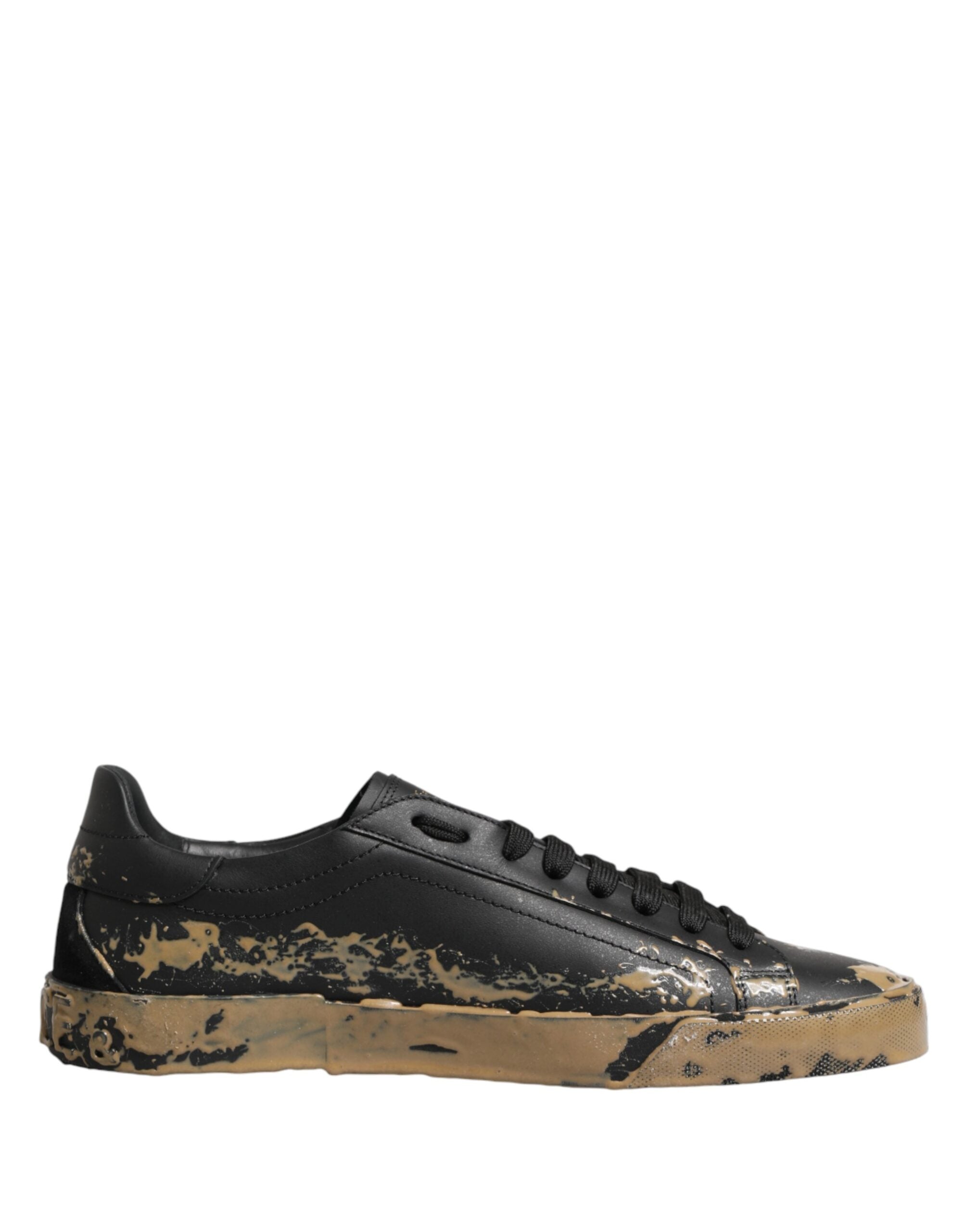 Dolce & Gabbana Black Portofino Mud Effect Low Top Sneakers Shoes