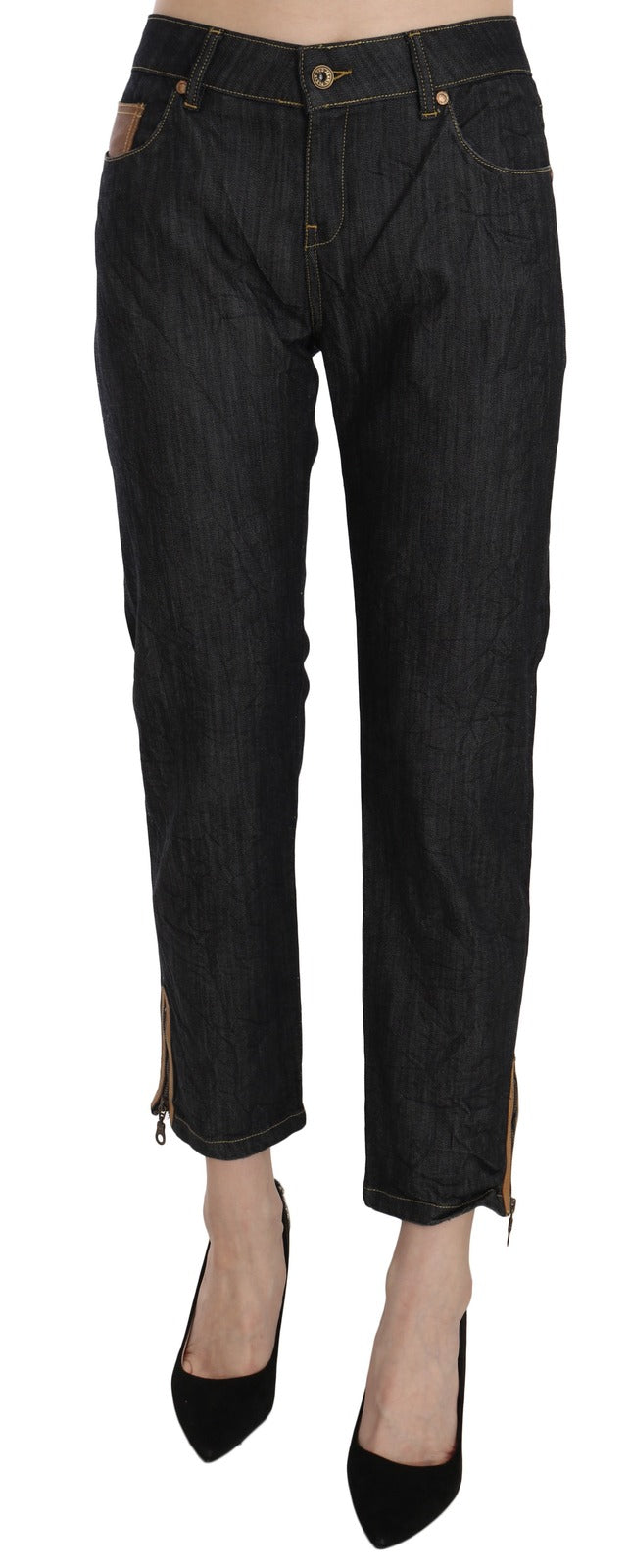 PLEIN SUD Cotton Blue High Waist Straight Cropped Trouser Jeans
