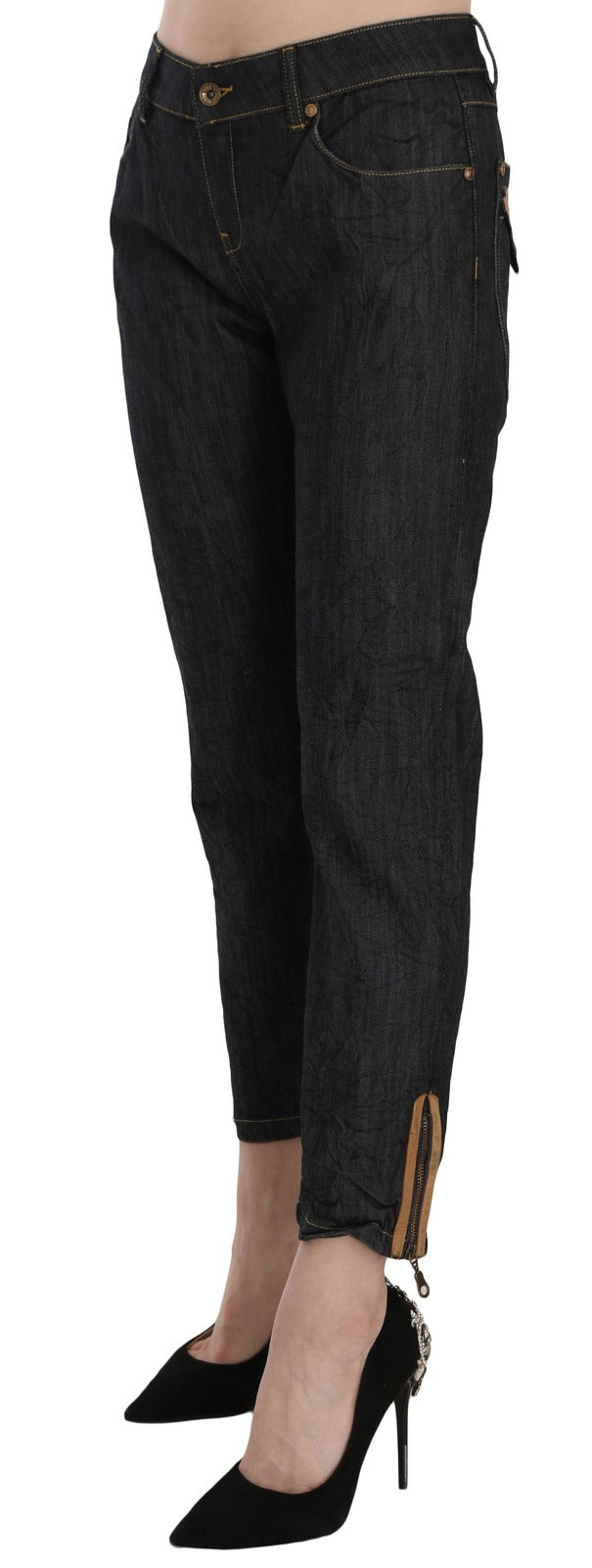 PLEIN SUD Cotton Blue High Waist Straight Cropped Trouser Jeans