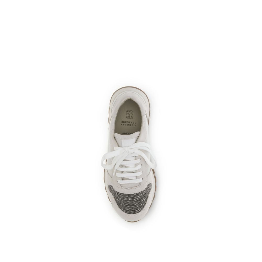 Brunello Cucinelli Gray Calf Leather Bos Taurus Athletic Sneakers