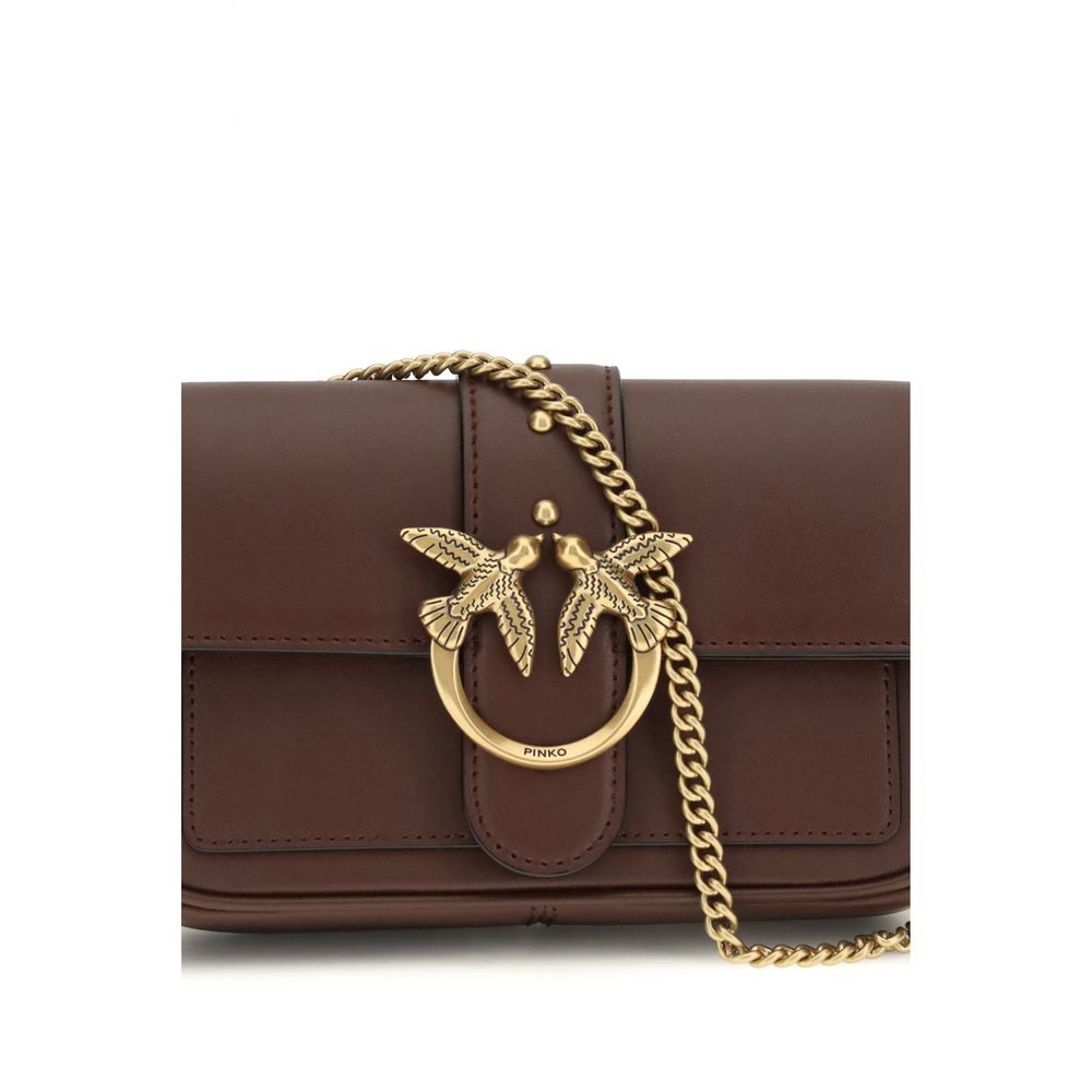PINKO Brown Calf Leather Bos Taurus Shoulder Bag