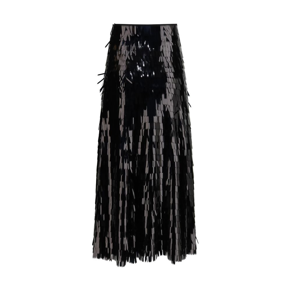 Self-Portrait Black Polyester Midi Skirt