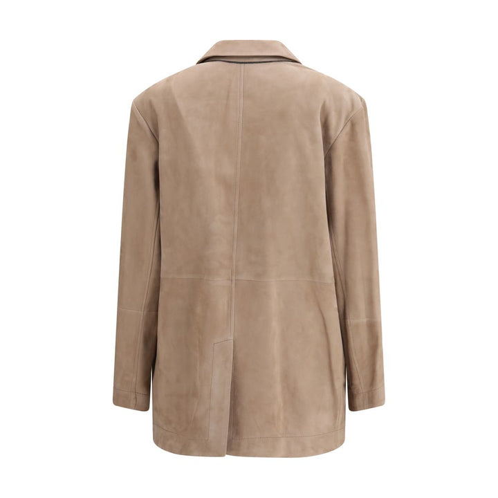 Brunello Cucinelli Beige Calf Leather Bos Taurus Coat