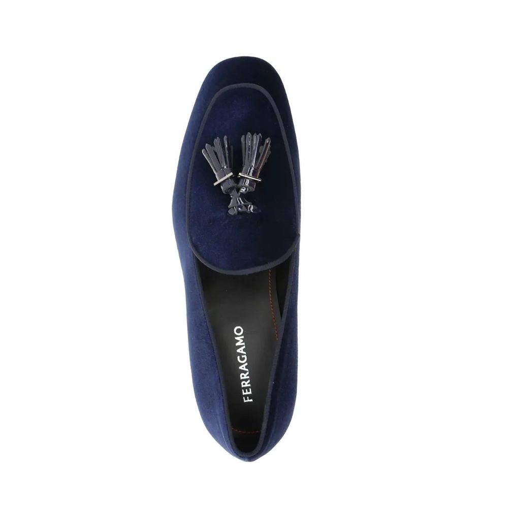 Salvatore Ferragamo Blue Leather Slip-On Loafers