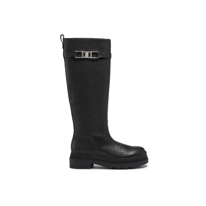 Salvatore Ferragamo Black Calfskin Over The Knee
