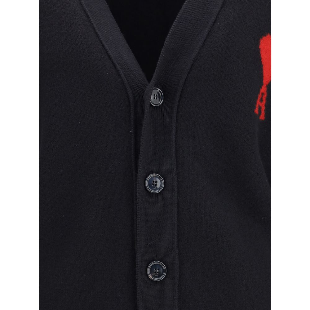 Ami Paris Black Fleece Wool Cardigan