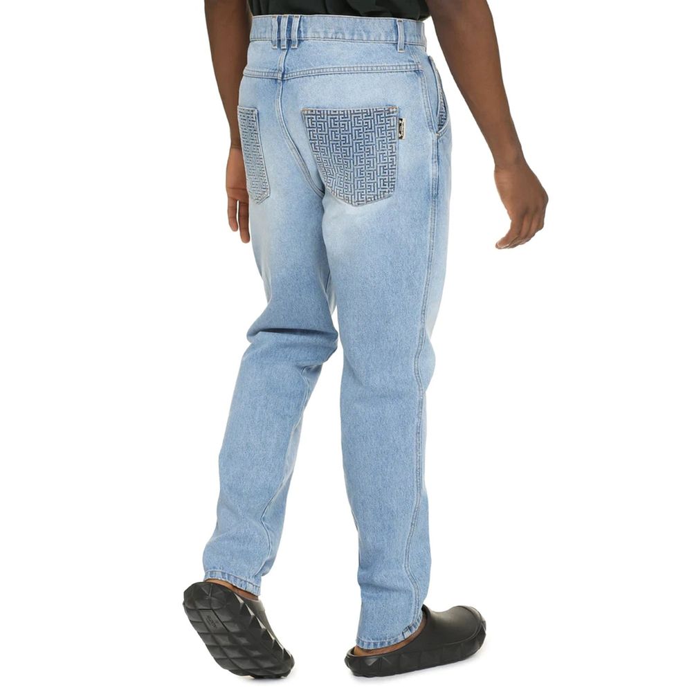 Balmain Blue Cotton Cropped Jeans