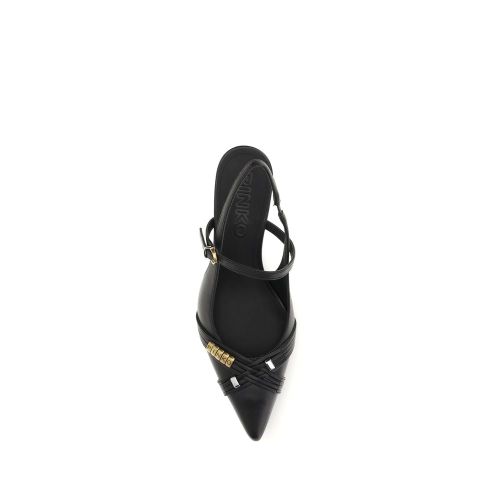 PINKO Black Calf Leather Bos Taurus Mid Heel Pumps