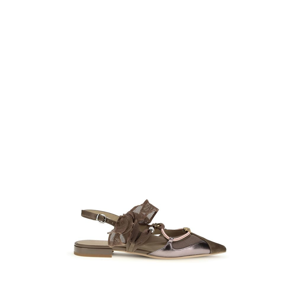 PINKO Brown Calf Leather Bos Taurus Ballet Flats