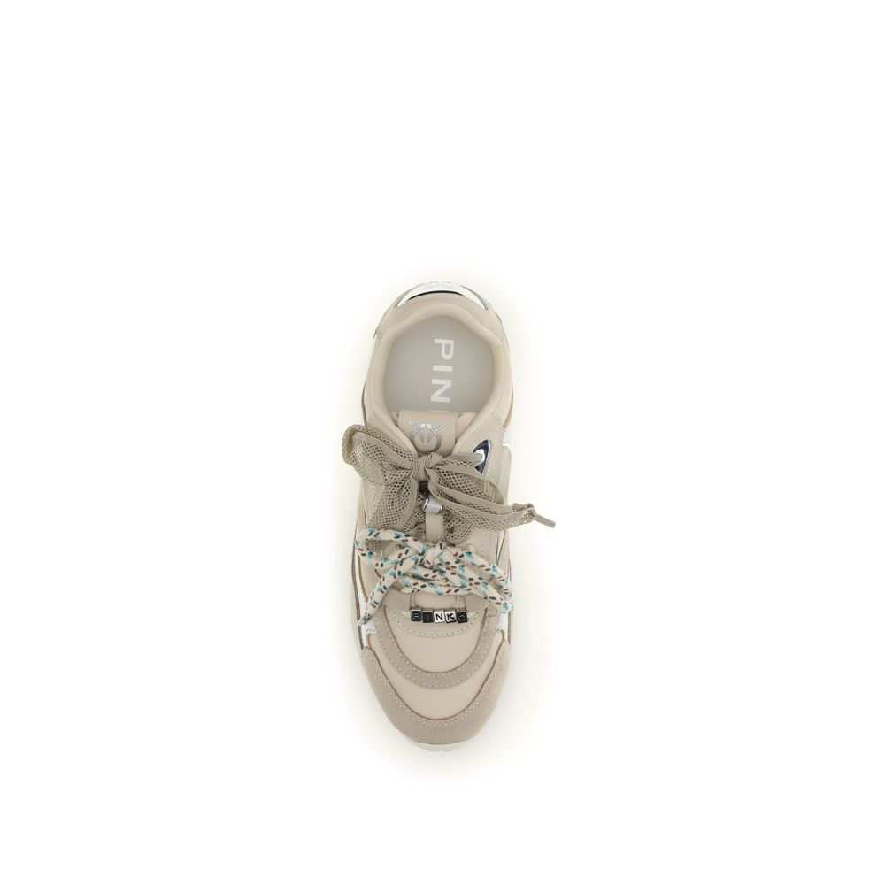 PINKO Beige Calf Leather Bos Taurus Athletic Sneakers