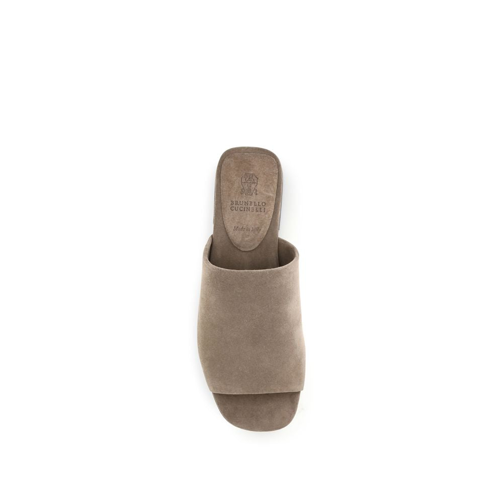Brunello Cucinelli Gray Calf Leather Bos Taurus Mules