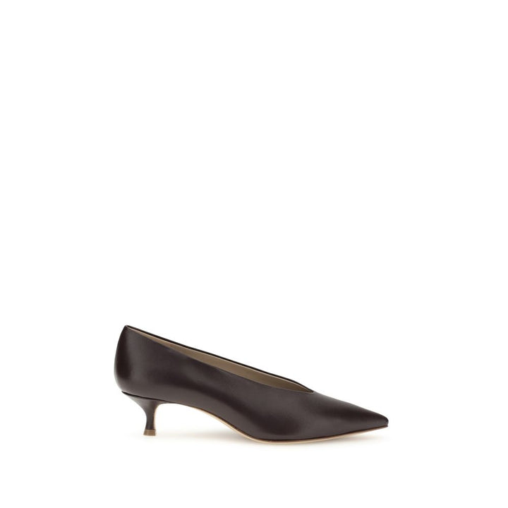 Le Monde Béryl Brown Calf Leather Bos Taurus Mid Heel Pumps