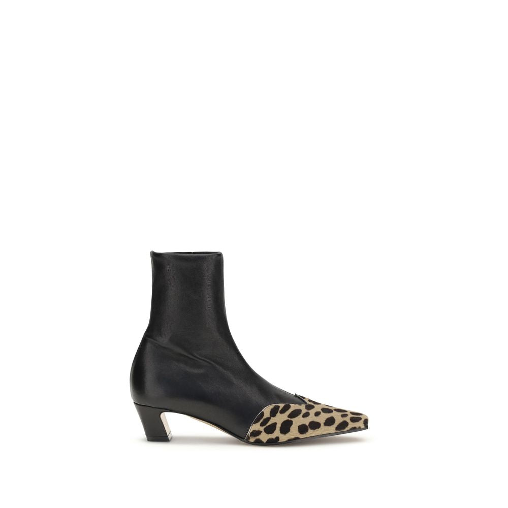 Khaite Black Leather Ankle Boots