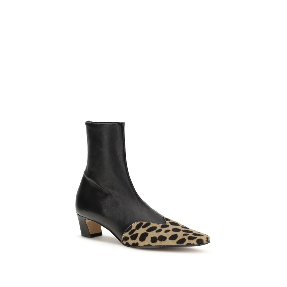 Khaite Black Leather Ankle Boots