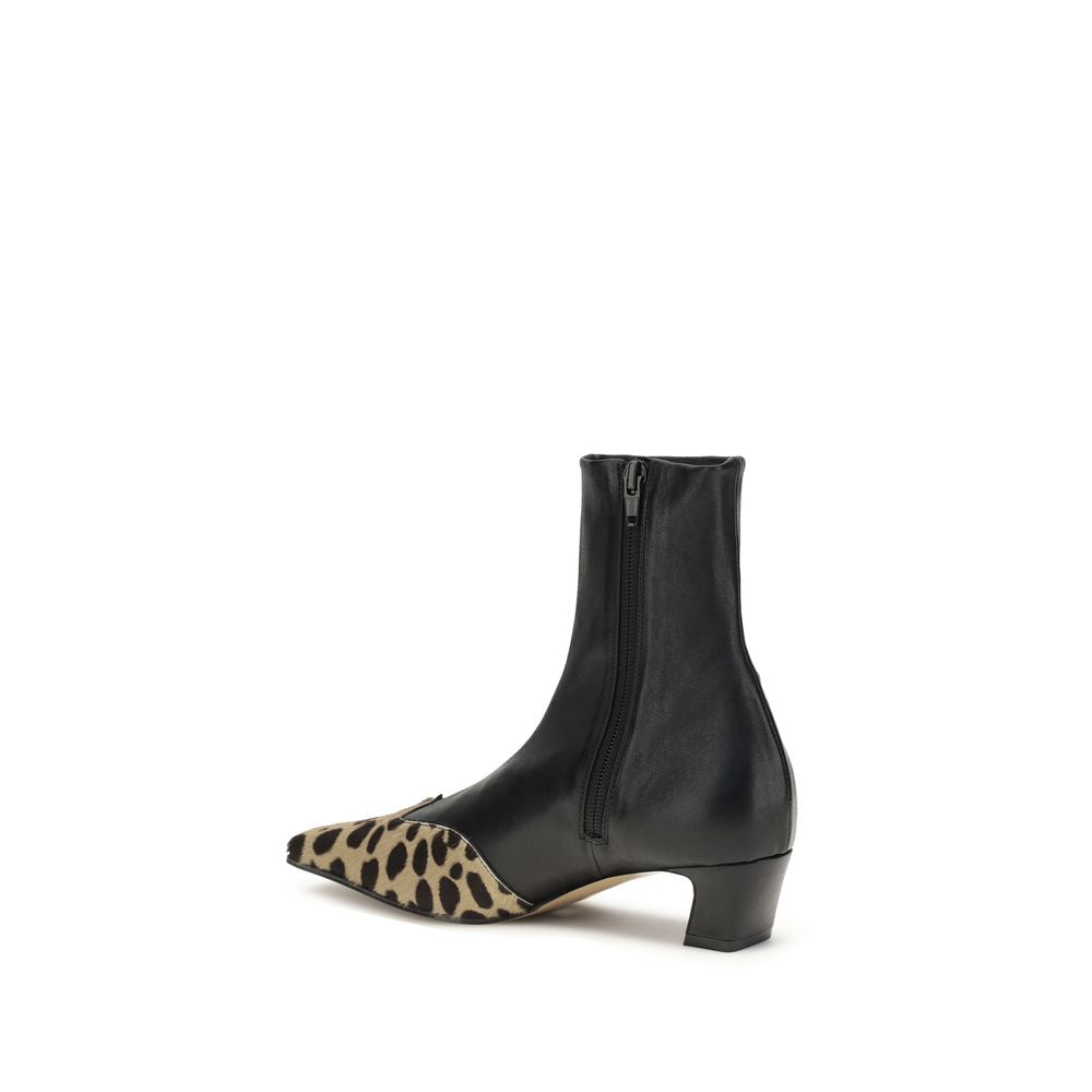 Khaite Black Leather Ankle Boots