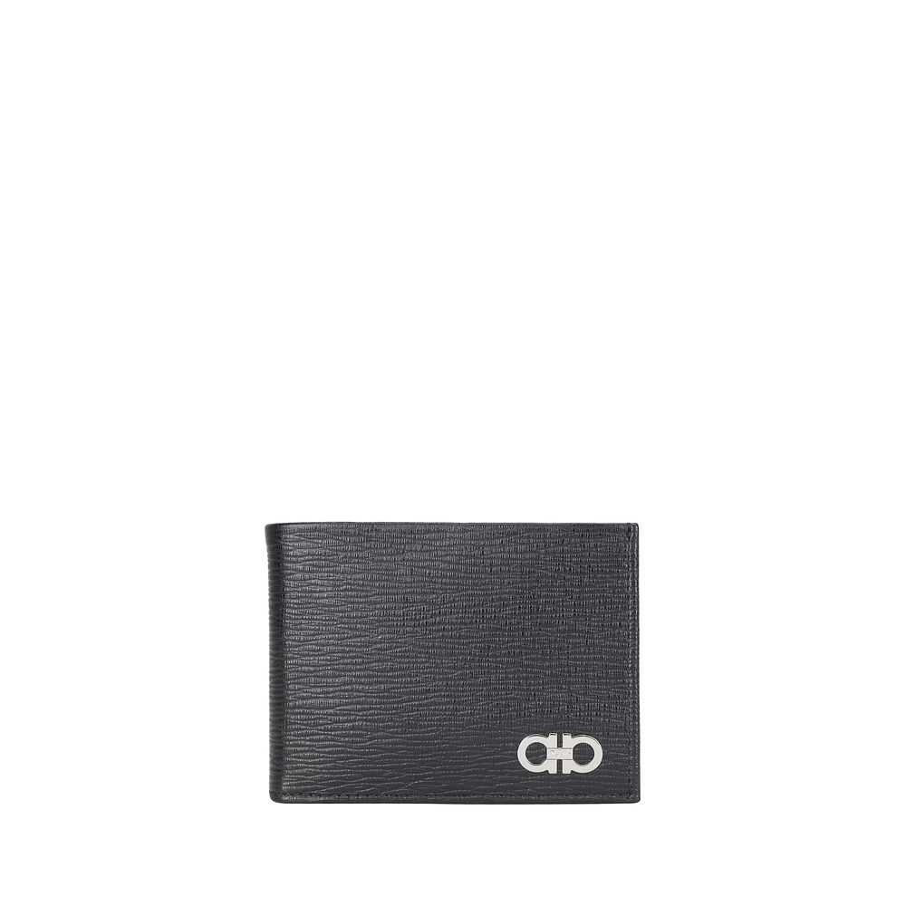 Ferragamo Black Calf Leather Bos Taurus Wallet