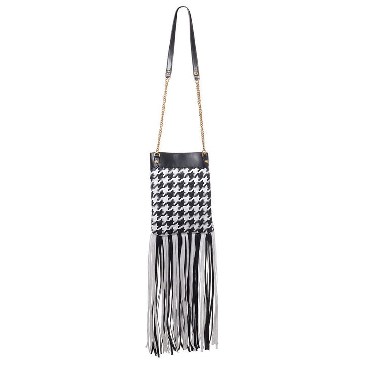 Versace Black And White Leather And Textile Shoulder Bag