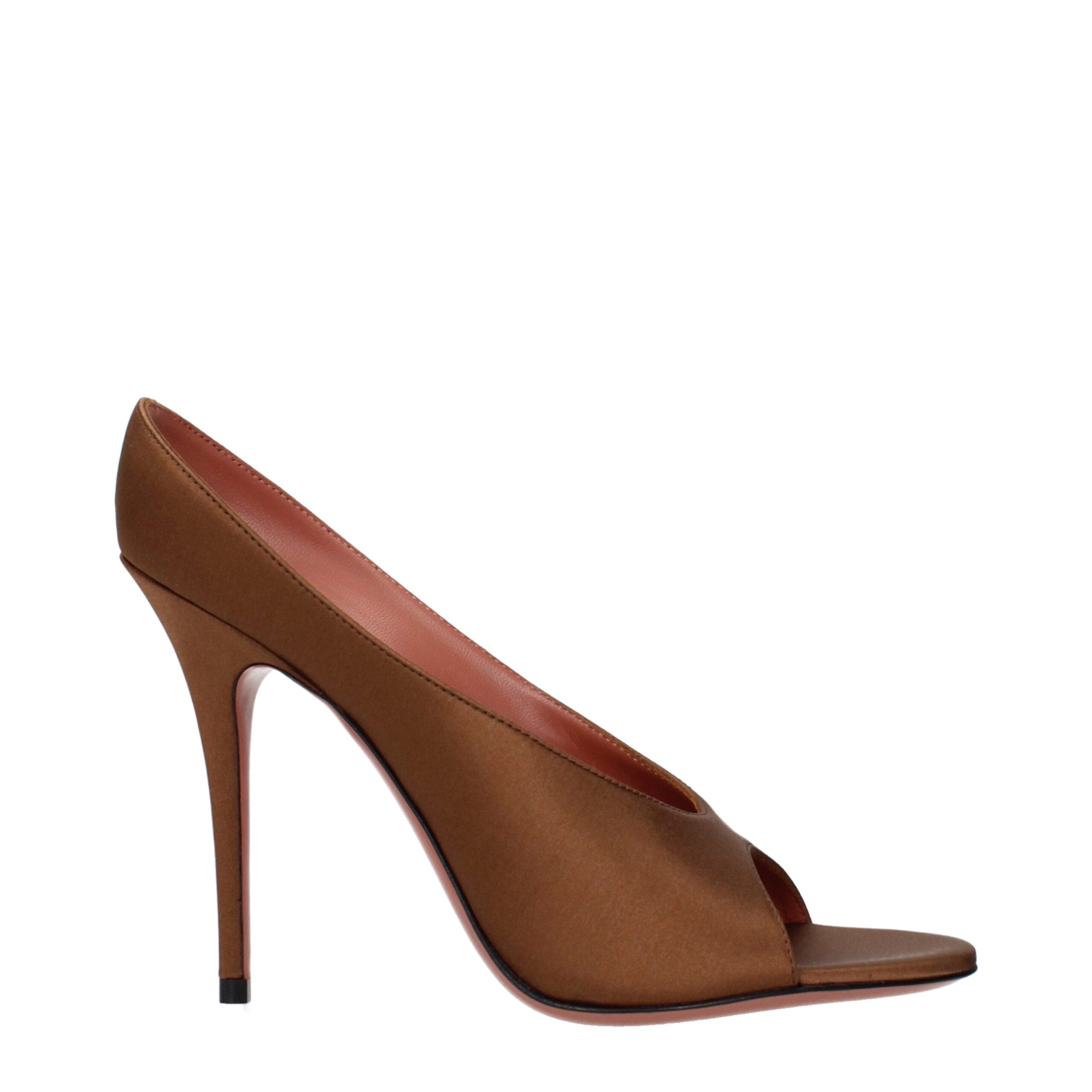 Amina Muaddi Brown Satin Pumps