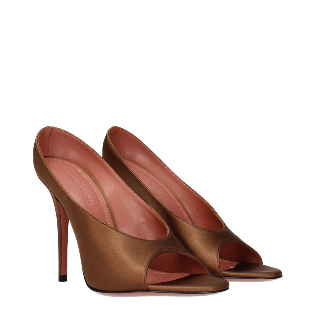 Amina Muaddi Brown Satin Pumps