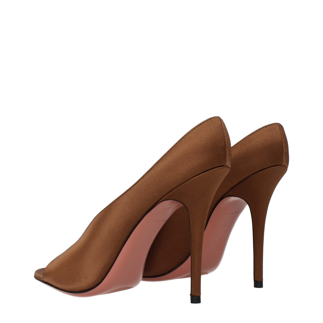 Amina Muaddi Brown Satin Pumps