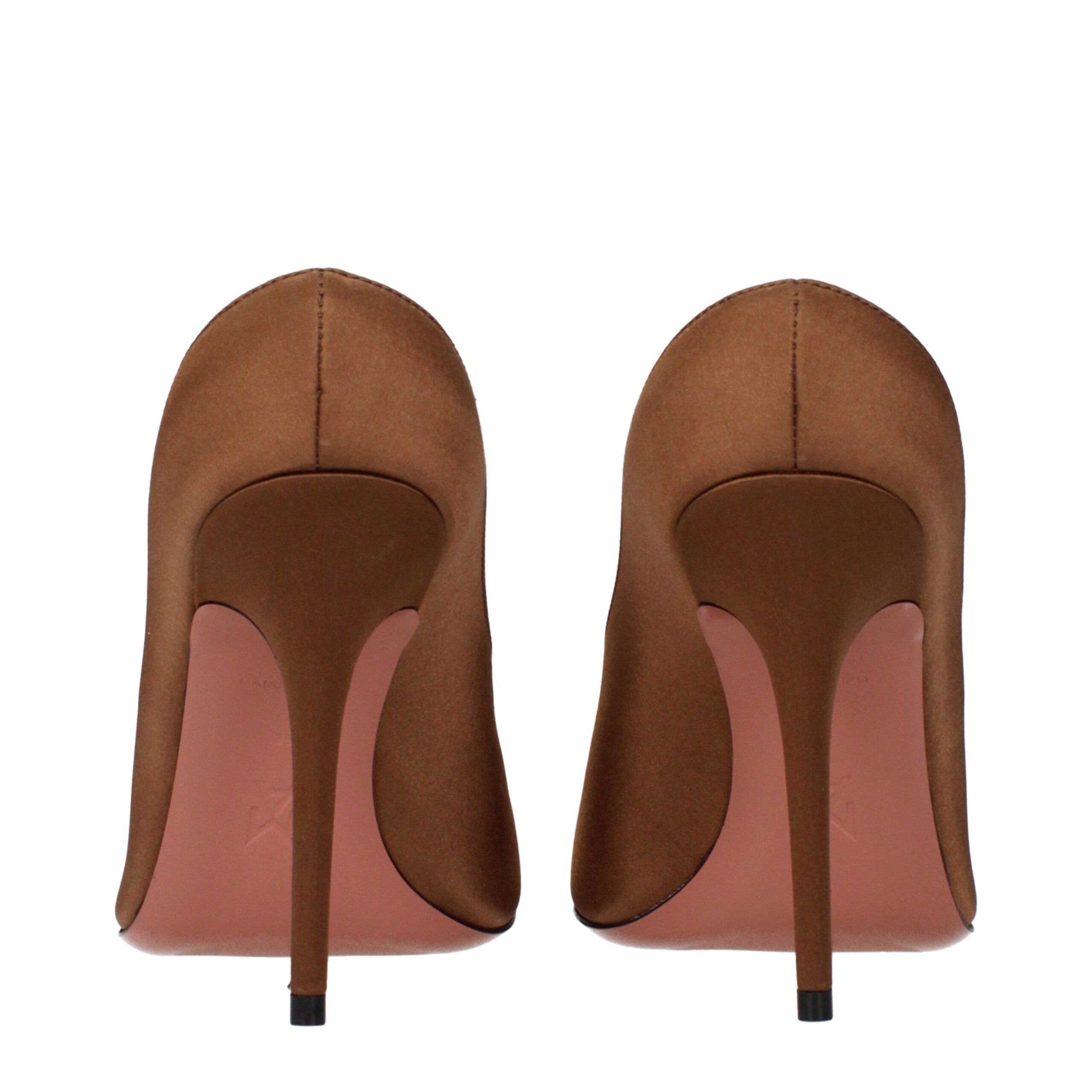 Amina Muaddi Brown Satin Pumps